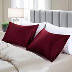 Aormenzy Satin Pillow Cases for Women Standard Size Set of 2, Burgundy Satin Pillowcase for Hair with Envelope Closure Silky Pillow Covers Wrinkle, Fade Resistant (20x26 Inches)