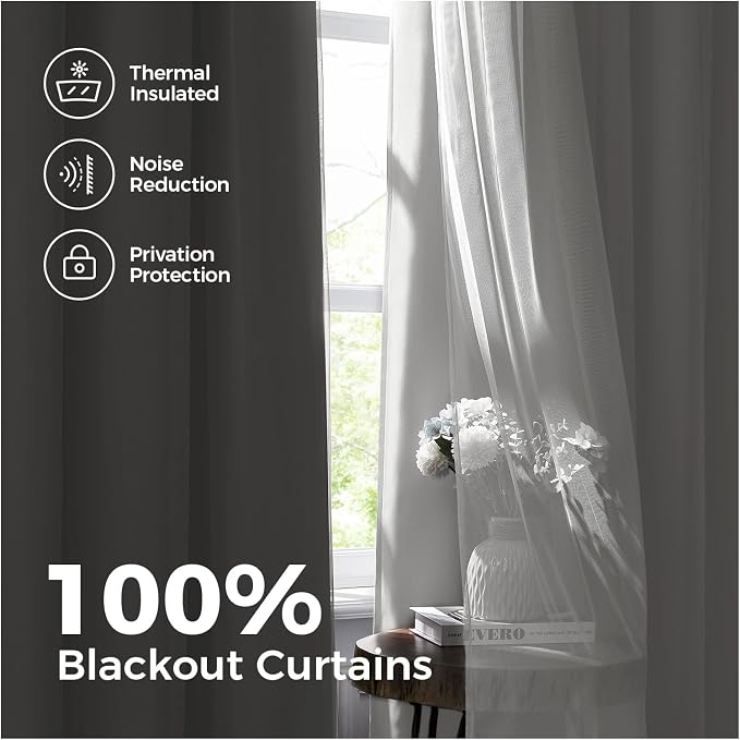 100% Blackout Curtains for Bedroom, Double Layer White Curtains, Room Darkening - Image 3