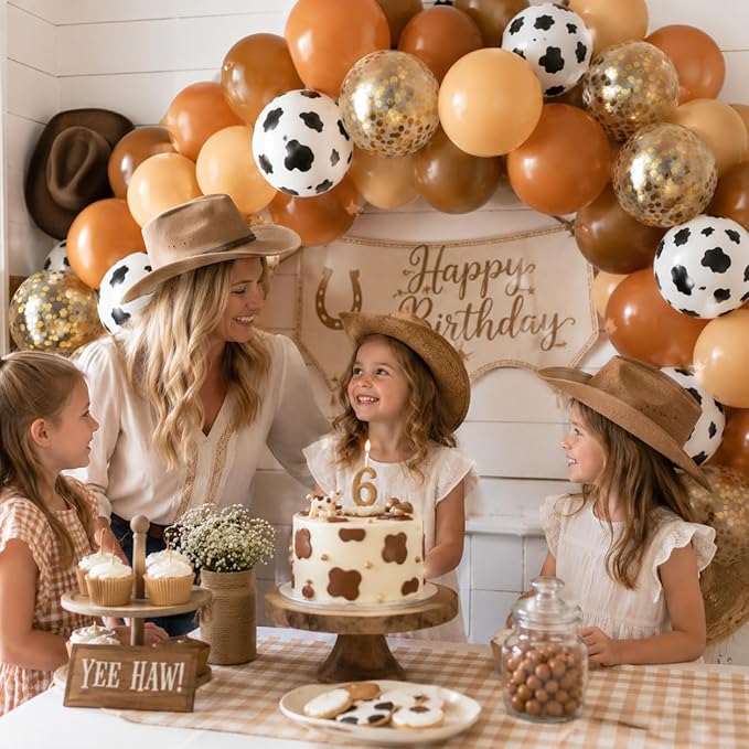 Blush Brown Cow Print Balloons Cowboy Birthday Decorations Western Farm Party - Image 2
