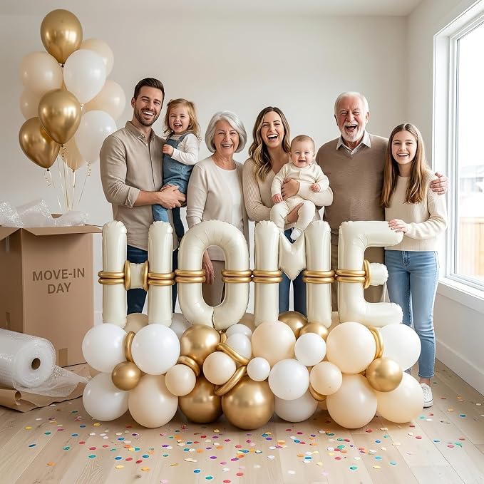 40 Inch Giant HOME Letter Balloons Decor Kit Boho Cream White Champagne Gold - Image 2