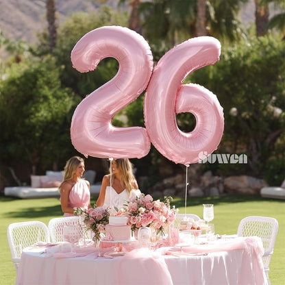 SUWEN 40 Inch Pink Large 26 Balloon Numbers Big Foil Helium 0-9 | Jumbo Happy - Image 2