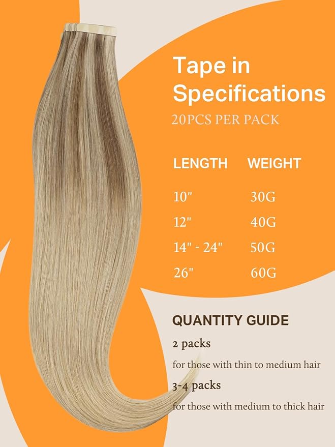 DOORES Hair Extensions Tape in Real Human Hair, Balayage Medium Copper to Sandy Blonde 20 Inch 50g 20pcs, Tape in Extensions Straight Skin Weft Natural Human Thick Ends