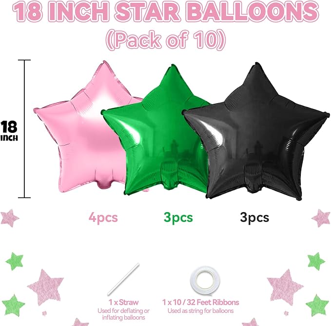 Pink Green Black Star Foil Balloon, 18 Inch Large Metallic Stars Balloons - Image 2
