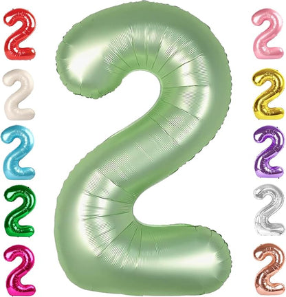 2 Balloon Numbers Birthday Decorations, 40In Sage-Green Balloons by Mluchee