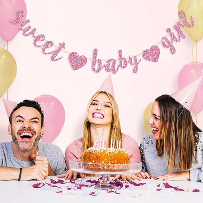 BEISHIDA Pre-Strung Glitter Pink Girl Baby Banner Baby Shower Decor | NO DIY - Image 4