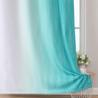 Teal and Greyish White Blackout Curtains 45 Inch Length, Light Blocking - Image 6