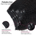 Kinky Straight Clip in Hair Extensions Real Human Hair 8Pcs Brazilian Human hair Clip ins for Black Women, Natural Soft Human Hair 120g 18inch #1B Natural Black