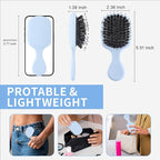 Mini Boar Bristles Hair Bursh, Travel Size Hair Brush for Women Men Kids, Protable Small Hair Brush for Pockets Purses, Mini Detangler Brush for Smooth Add Shine(Blue)