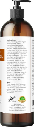 velona Pumpkin Seed Oil USDA Certified Organic - 8 Fl Oz | 100% Pure and Natural Carrier Oil | Unrefined, Cold Pressed | Cooking, Face, Hair, Body & Skin Care | Use Today - Enjoy Result