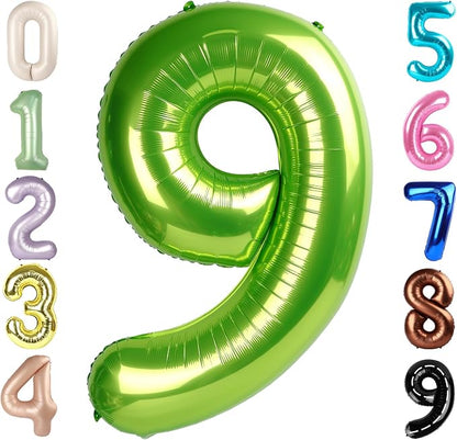 9 Balloon Numbers, 40In Green Balloons by Mluchee