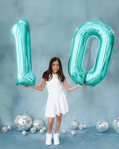 0 Balloon - Teal Birthday Number Balloons, 40 Inch Decorations Men Women | Teal - Image 3