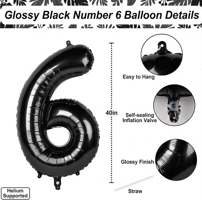 Black Number 16 Balloon 40 Inch, Foil Numeral - Image 4