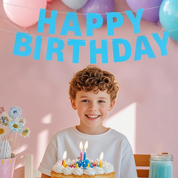 DIY Banner Kit with Letters Glitter Letters Champagne Light Blue Birthday - Image 3