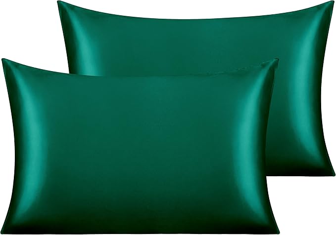 NTBAY 2 Pack Satin Standard Pillowcases for Hair and Skin, Luxurious and Silky Pillow Cases with Envelope Closure, 20x26 Inches, Dark Green
