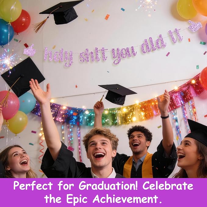Funny Grad Banner Holy Shit You Did It Banner – Pre-Strung Glitter Graduation - Image 5