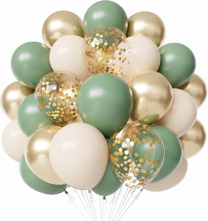 Sage Green Gold Balloons, Birthday Party Decorations by PATYDECRO