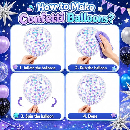Outer Space Balloons for Kids Party Decor | 12 Inch Black Purple Galaxy Balloons - Image 4