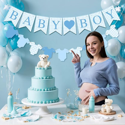 Hahafelt 1 Pcs Blue Gingham Baby Boy Banner - Image 5