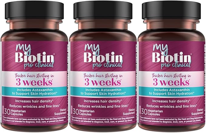 Purity Products MyBiotin ProClinical – Thicker Hair Starting in 3 Weeks & Fights Wrinkles - MB40X Patented Biotin Vitamin B7 Matrix w/Astaxanthin - 40X More Soluble vs Ordinary Biotin, 90 Veg Capsules