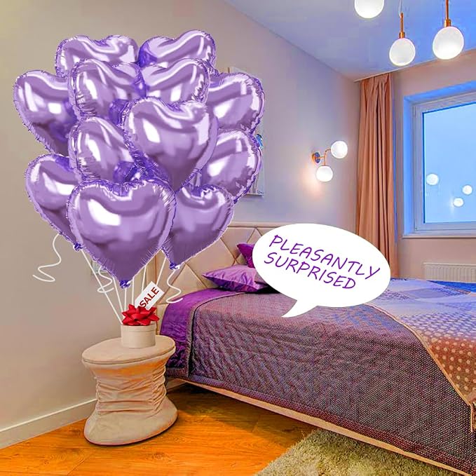 Light Purple Heart Balloons，18 Inch Light Purple Foil Mylar Love Heart Shaped - Image 4