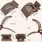 Velscrun Flat Hair Clips for Women Girls, 2 Styles 8 Pcs Lay Flat Claw Clips, Strong Hold French Duck Billed Large Side Hair Jaw Clip for All Hair Types, Non Slip Grip for Daily Styling Coffee Brown