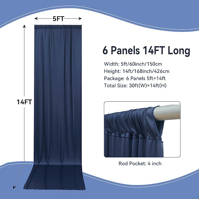30×14ft Wrinkle Free Navy Blue Backdrop Curtain - Image 4