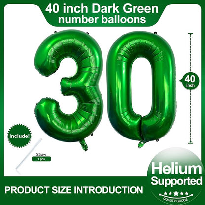Number 30 Dark Green Balloons 40 Inch Giant Green 30 Numer Foil Helium Balloons - Image 2