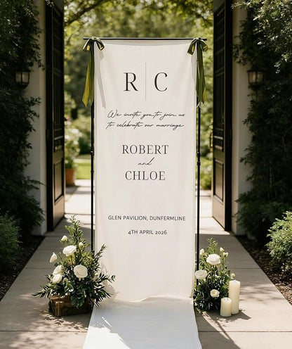 Wedding Welcome Sign Banner Personalized Custom Name Linen Fabric Wedding - Image 2