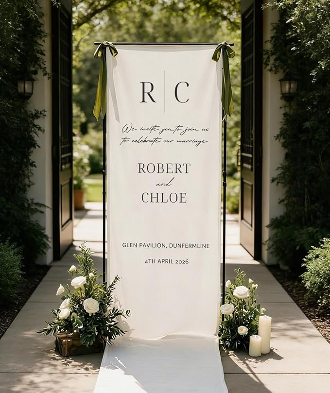 Wedding Welcome Sign Banner Personalized Custom Name Linen Fabric Wedding by Custom