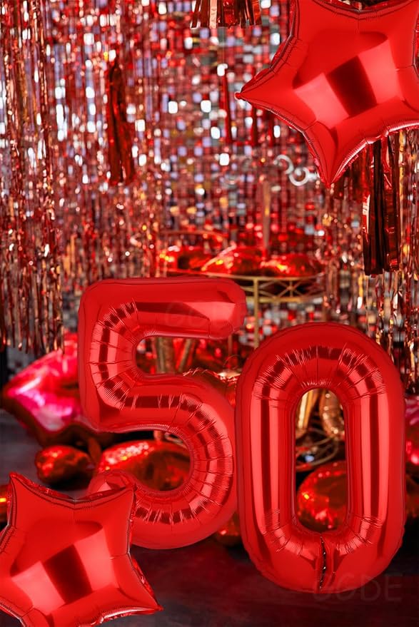 40 Inch 50 Red Number Balloons Mylar 50th Birthday Party Decor 10Pcs | Foil - Image 5