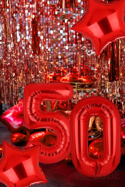 40 Inch 50 Red Number Balloons Mylar 50th Birthday Party Decor 10Pcs | Foil - Image 5