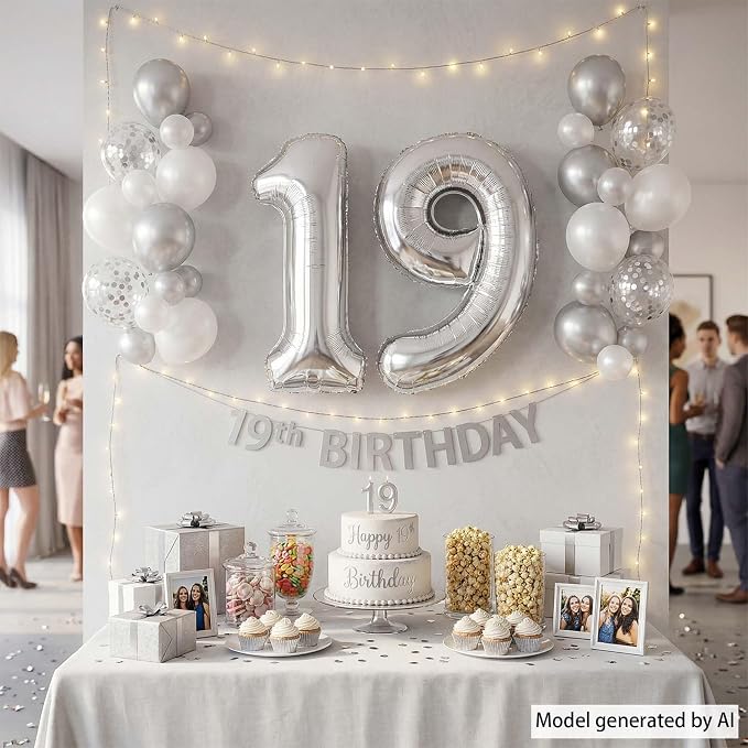Silver Number 19 Balloon 40 Inch, Sleek Foil - Image 3