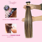 YoungSee Ombre K Tip Hair Extensions Real Human Hair Balayage Brown with Caramel Blonde Natural Hair Extensions Ktips Human Hair for Women 14In 1G/S 50G
