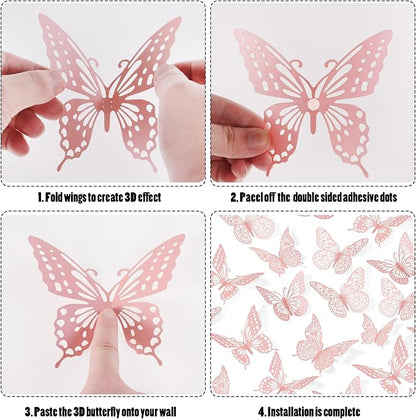 SAOROPEB 3D Butterfly Wall Decor 48 Pcs Pink Butterfly Decorations | 4 Styles 3 - Image 6