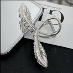 Silver Feather Metal Hair Claw Clips, 1Pcs 4.52Inch Elegant Hair Claw Clips for Thin Thick Hair Accessories Alloy Feather Hair Claw Nonslip Ponytail Holder Shark Claw Women Girls
