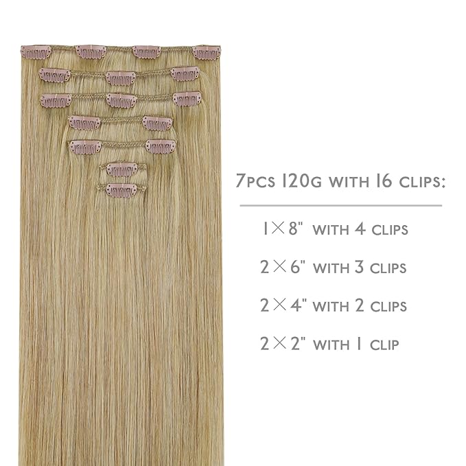 WENNALIFE Clip in Hair Extensions Real Human Hair, 16 Inch 120g 7pcs Clip in Hair Extensions Real Human Hair, Mixed Multi-tone Ash Brown Human Hair Remy Hair