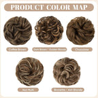 SARLA 2PCS Messy Hair Bun Hair Pieces Wavy Curly Synthetic Updo Fake Scrunchies Ponytail Extension for Women Nut Multi