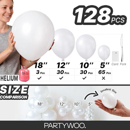 PartyWoo Pearl White Balloons 128pcs Different Sizes Pack of 18 12 10 5 Inch - Image 6