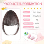 Clip in Bangs 100% Real Human Hair, Wispy Bangs Hair Clip, Fake Bang Fringe with Temples Hairpieces for Women Daily Wear (Dark Brown, Wispy Bangs)