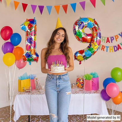 40 Inch Rainbow Balloon Number 19 Balloons, Foil 19th Birthday Decor | Jumbo - Image 2
