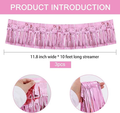 BEISHIDA Pink Fringe Garland Banner 3Pack 30ft Wall Tinsel Foil Streamers | - Image 3