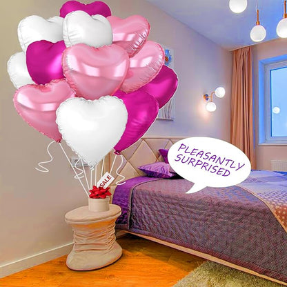Rose Heart Balloons, 18inch Bright Pink Heart Shaped Foil Balloons & White - Image 5