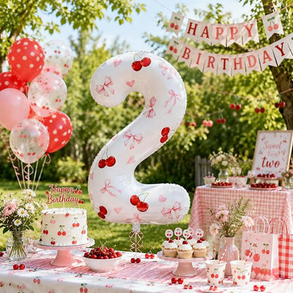 1st Birthday Cherry Balloon, 40 Inch Number 1 DIY Pink Party Decor | Cherry - Image 6