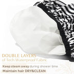 Yanibest Shower Cap Reusable Waterproof - Double Layer Shower Caps for Women, Washable Shower Bonnet with Soft Non-Slip Elastic Band, Bath Hair Hat for Most Hair Types
