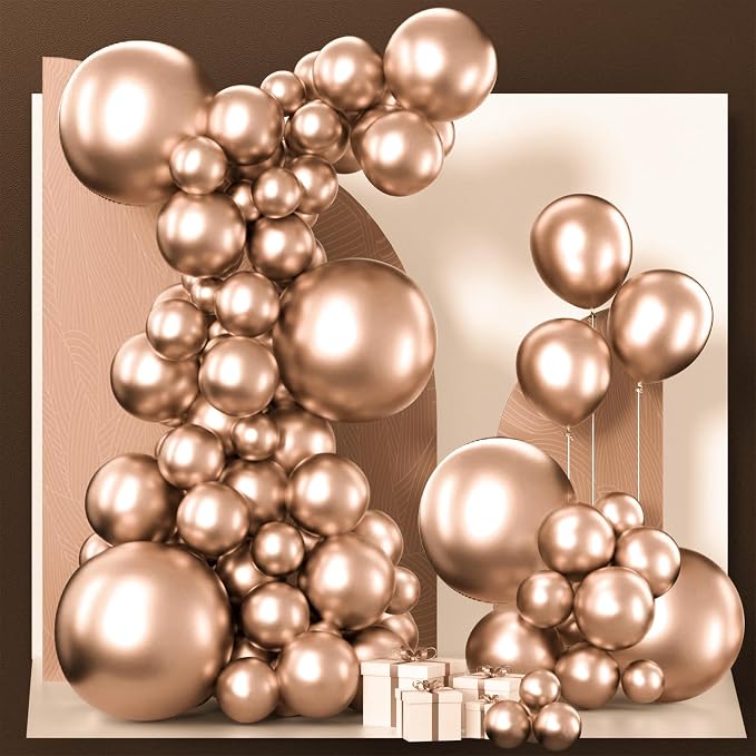 PartyWoo Metallic Rose Gold Balloons 130pcs Chrome Champagne Gold Color | by PartyWoo