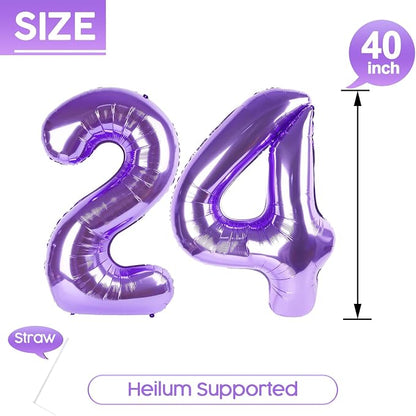 24 Balloon - Purple Birthday Number Balloons, 40 Inch Decorations Men Women | - Image 5