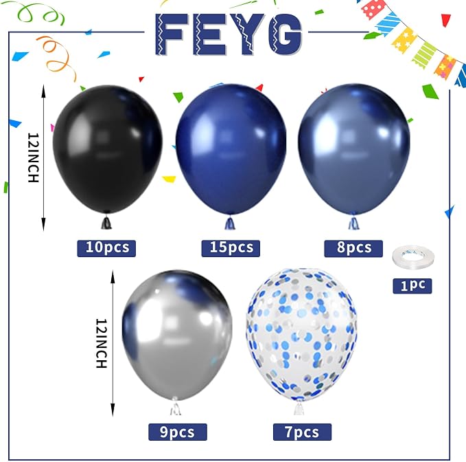 Blue and Black Balloons, for Boys Birthday Baby Shower Graduate Blue and Black - Image 2