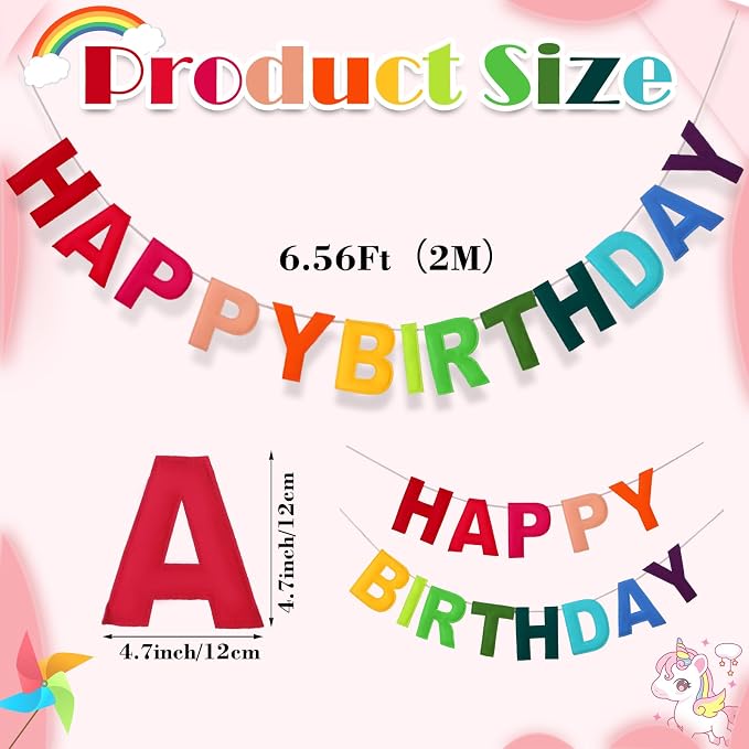 Felt Happy Birthday Garland Rainbow Banner Reusable Happy Birthday Sign Party - Image 2