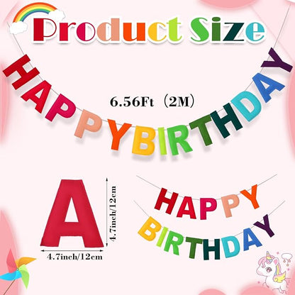 Felt Happy Birthday Garland Rainbow Banner Reusable Happy Birthday Sign Party - Image 2