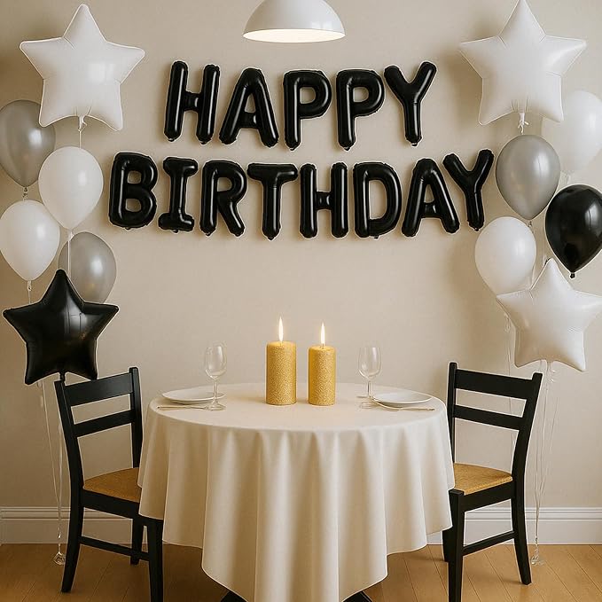 29PC Black Happy Birthday Balloon Banner, 16 Inch 3D Aluminum Letter Banner Sign - Image 4